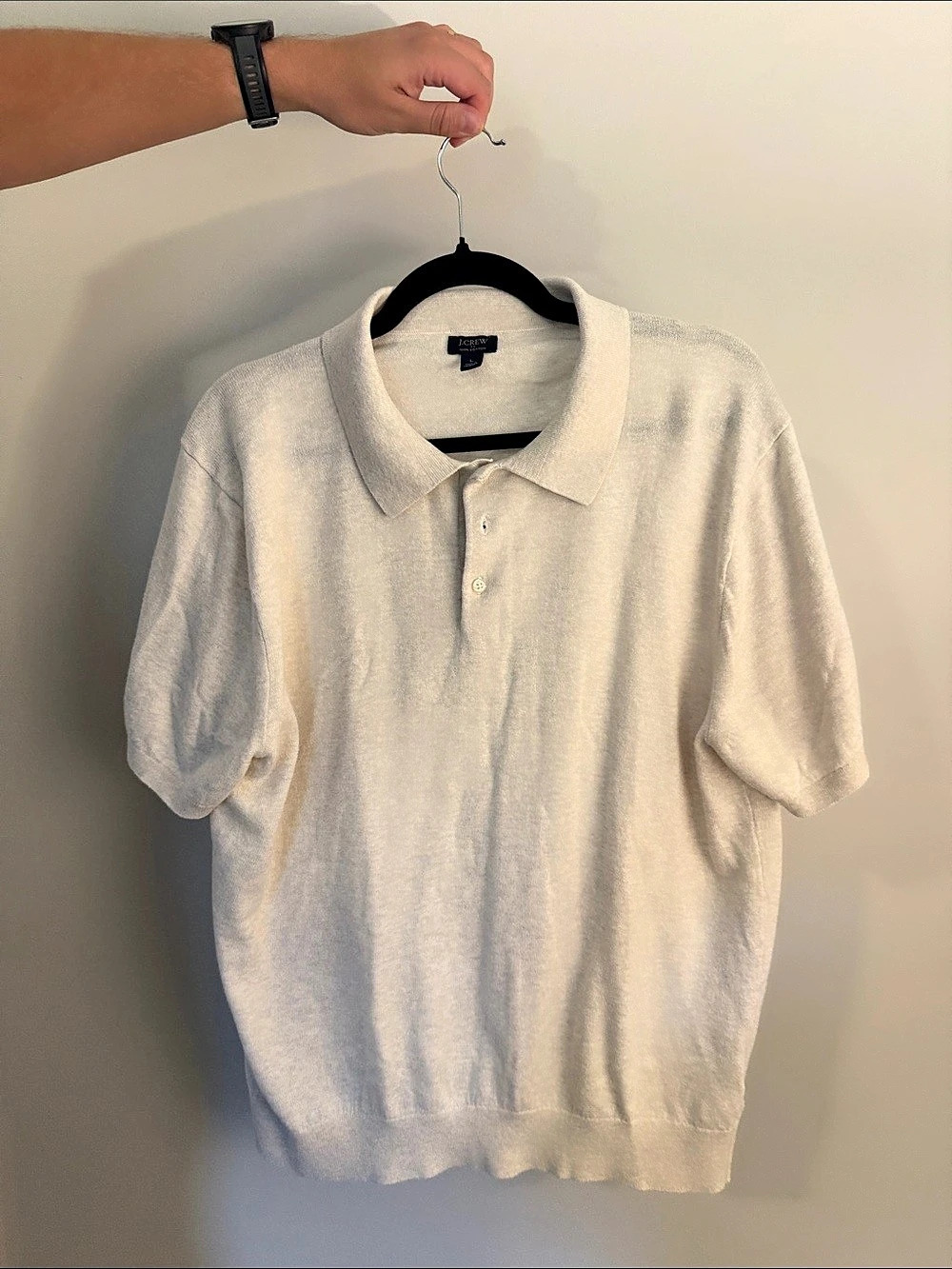 J.Crew Short-Sleeve Cotton Knit Polo Sweater Cream Size Large